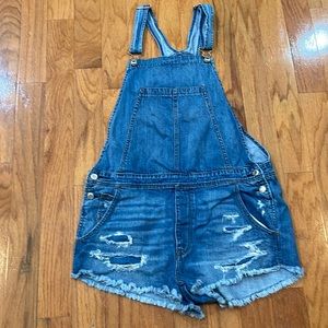 American Eagle Size Large Blue Shorts Overalls Bib Distressed 100% cotton
